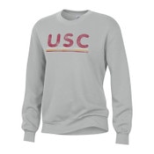 USC Trojans Women's Gray Washed Terry Throwback Crew Neck Sweatshirt